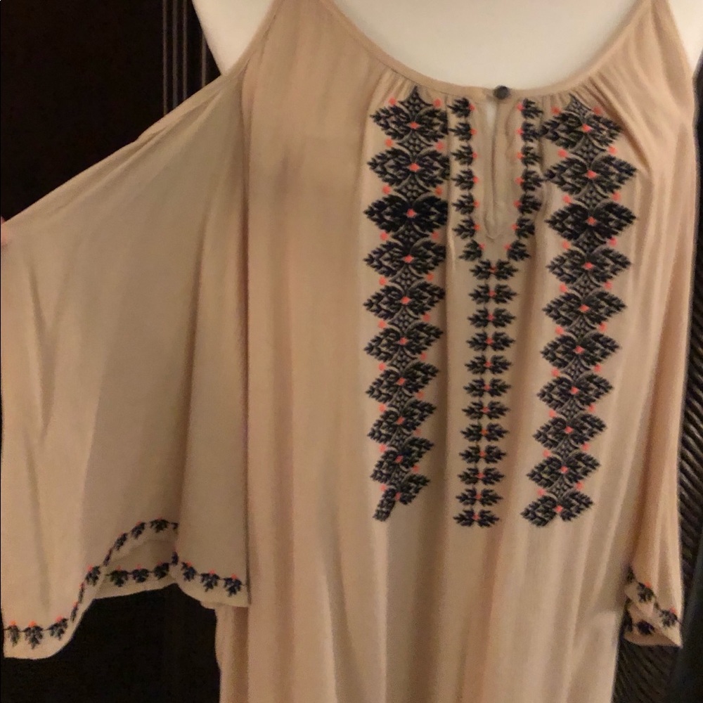 Boho embroidered cold shoulder tunic
